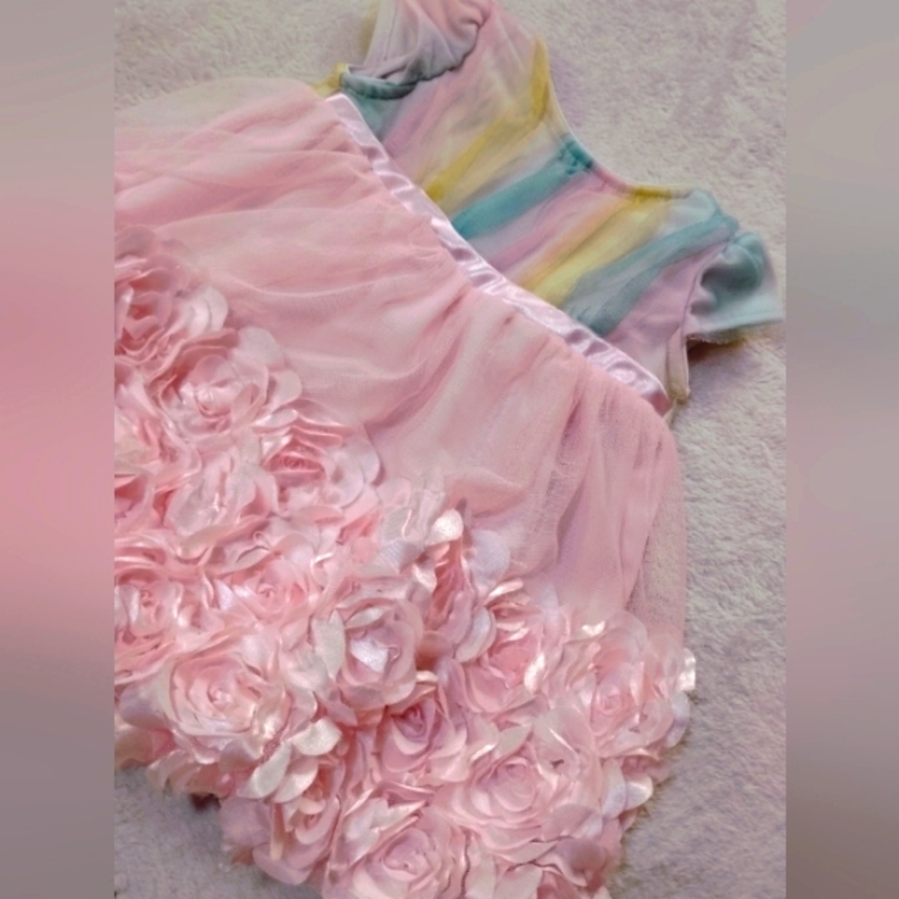 Nannette Baby Pastel Rainbow and Pink Floral Dress